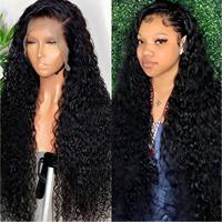 Perruque de cheveux longs bouclés 13x4 en dentelle transparente, en fibre haute température, densité 180%, avec bonnet en maille rose, styles Water Wave, Body Wave, Fluffy Corn Perm