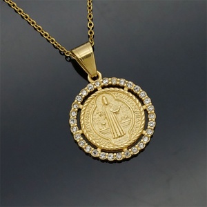 Gold Plated Stainless Steel Virgin Mary <b>Necklace</b> Charm Jewelry Zircon Jesus Pendant for Men - Product Image 4