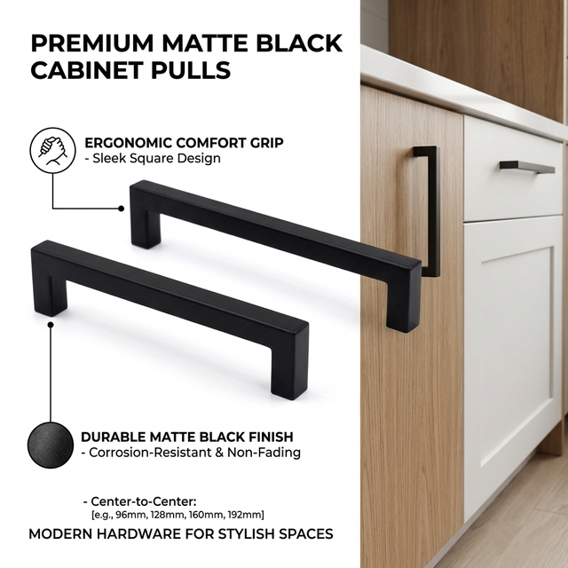 Kitchen Cabinet Drawer Knobs Stainless Steel Furniture Square Pulls Handle T Bar Pull Black Cupboard Handles