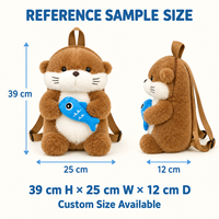 Sac à dos en peluche personnalisé en forme de loutre avec poche zippée, motif poisson bleu, bretelles réglables, OEM ODM, pour boutiques de cadeaux, fournisseur en gros