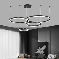 Projet d'hôtel sur mesure Lustre de plafond rond noir pour salon moderne Luminaire suspendu à anneau circulaire à LED