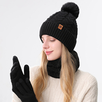 Ensemble trois pièces classique pour l'hiver : gants, écharpe et bonnet, avec logo personnalisé, bonnet en tricot à revers côtelé et pompon en mélange de laine