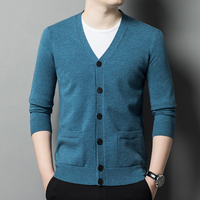Cardigans tricotés unis à col en V respirants pour hommes, grandes tailles, vente en gros d'usine, pour le printemps et l'automne, avec col ouvert