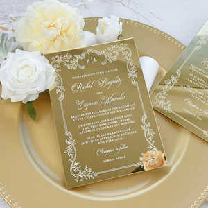 Modèle d'<span class=keywords><strong>invitation</strong></span> de <span class=keywords><strong>mariage</strong></span> en acrylique miroir doré, invitations élégantes argentées disponibles pour la fête de Quinceañera - Product Image 2