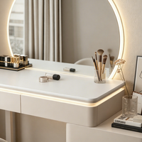Nouvelle coiffeuse de style crème, table de maquillage moderne avec miroir LED intégré et rangement, table de maquillage pour chambre à coucher
