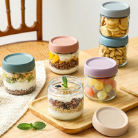 6-pack 16 oz Contenants d'avoine de nuit Conteneurs de stockage des aliments Pots à salade Mason à large bouche Pots d'avoine en verre avec couvercles hermétiques