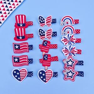 कस्टम बच्चों के धातु हेयरपिन कपड़े कढ़ाई संयुक्त राज्य ध्वज दिल के आकार के शीर्ष हैट बैंग्स एज क्लिप हेयर एक्सेसरीज़ - Product Image 4