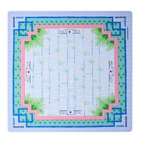 Tapis de table de Blackjack américain moderne pliable de luxe en néoprène 31,5*31,5 pouces (80*80 cm) bleu avec feuilles de palmier en bambou et base antidérapante en caoutchouc