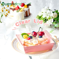 Boîtes d'emballage alimentaire jetables carrées en carton Questeco pour tranches de gâteau, couleur rose, couvercle transparent, origine Zhejiang, personnalisables