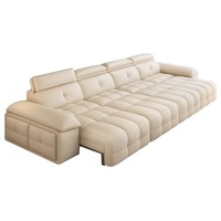 Sofá Cama Eléctrico de Cuero Auténtico - Estructura de Madera Modular de 3 Plazas, Convertible y Extensible de Doble Uso para Sala de Estar y Escuela, Nuevo en Color Negro