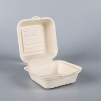 Boîte à clapet 6x6 pouces en pulpe de canne à sucre, biodégradable, jetable, pour plats à emporter, en bagasse durable, pour déjeuners