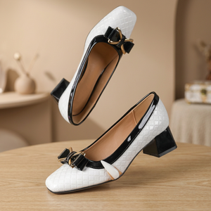 Escarpins Femme Printemps-Été Tendance Formelle Confortables à Bout Carré en Cuir Verni avec Nœud et Talon Fin de 4,5 cm - Product Image 3