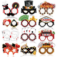 Lunettes de fête d'anniversaire sur le thème du poker de casino transfrontalier, accessoires photo de jeu, lunettes en papier, cartes à jouer, dés