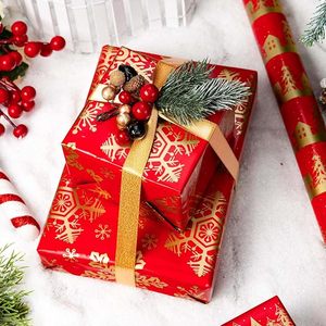 Christmas Wrapping <b>Paper</b> Red and gold double-sided wrapping <b>paper</b> Gold Christmas tree snowflake and house <b>pattern</b> wrapping <b>paper</b> - Product Image 2