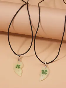 Rinhoo Valentine's Day Necklace Women Dried Flower Lover Jewelry Clover Luminous Couple Heart Shape Gifts Glowing In The Dark