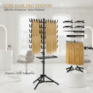 Soporte para Extensiones de Cabello LUXE HAIR PRO STATION con Bandeja, Altura Ajustable, Estante Metálico para Tramado de Cabello, Uso en Salón de Belleza - Product Image 1