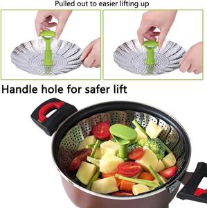 Cuiseur vapeur en acier inoxydable de haute qualité de 9 pouces avec poignée extensible, panier vapeur pour légumes, petit accessoire de cuisine - Product Image 3