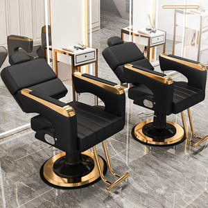 Venta directa de fábrica de sillas de peluquería negras y doradas con reposacabezas y reposabrazos. Ofertas al por mayor disponibles. - Product Image 4