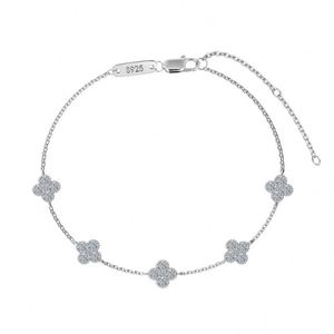 Bracelets et joncs Dylam Fashion au design élégant, en argent fin 925, avec chaîne à maillons et pendentif trèfle à quatre feuilles en moissanite étincelante D VVS1 - Product Image 1