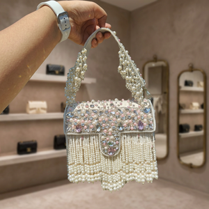 Elegant Beaded Evening <b>Clutch</b> <b>Bag</b> Pearl Fringe Crystal Decor Magnetic Closure Soft Eco-Friendly Shoulder Strap for Party <b>Wedding</b> - Product Image 2