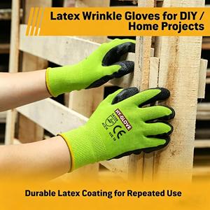 Guantes de Trabajo Resistentes a Pinchazos con Forro de Poliéster 13G, Palma Recubierta de Látex Antiarrugas, Agarre Firme y Muñequera Tejida Cómoda - Product Image 4