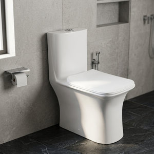 WC monobloc en céramique de luxe blanc et or, à chasse directe, à poser au sol, avec options de couleur personnalisées - Product Image 4