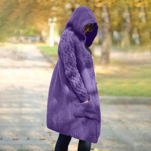 Hiver Femmes Long Soild Color Knitted Hooded Coat Sweater <span class=keywords><strong>Cardigan</strong></span> - Product Image 2