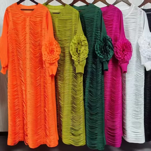 Issey miyaki Pleated của phụ nữ mùa hè rắn màu Ruffle Đính Vòng Cổ dài tay áo thanh lịch cộng với kích thước giữa ăn mặc giản dị. - Product Image 3