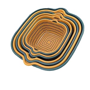 Plastic Vegetable Washing <b>Basket</b> Set Square <b>Stackable</b> Drain <b>Basket</b> Kitchen Fruit Storage Basin Multi Functional 6 Pieces - Product Image 1