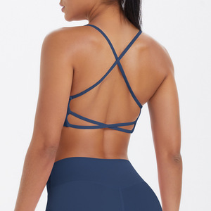 Women Thin Strap Criss Cross <b>Back</b> Sports Bra Padded <b>Low</b> Support Shockproof Yoga Bra Gym Running Pilates Workout Crop <b>Top</b> OEM ODM - Product Image 1