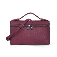 Sac à main pour femme motif autruche ; Sac bandoulière en cuir véritable ; Sac boîte à lunch