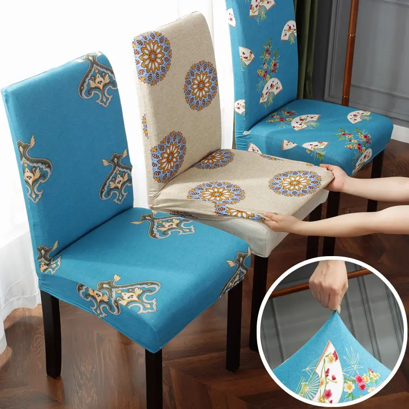 พิมพ์เก้าอี้ยืดหยุ่นผ้าไหมเก้าอี้ Slipcover ตกแต่งบ้านเก้าอี้ร้านอาหารเฟอร์นิเจอร์ฝาครอบป้องกัน
