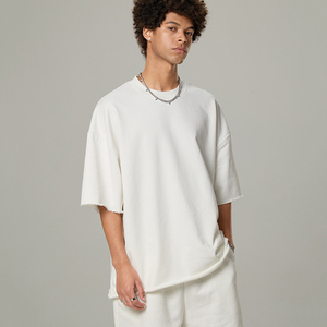 T-shirt da uomo 350g in Jersey pesante stile sportivo lavata con pietre stampa digitale a colori manica corta europa & America - Product Image 2