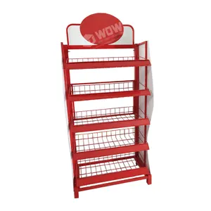 Red Metal Snacks Display Stand Rotativo Pequeno Metal Snack Display Supermercado