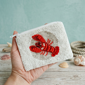 กระเป๋าใส่เหรียญรูปกุ้งมังกรประดับลูกปัดทำมือ ซิปปิด ทรงสี่เหลี่ยม สีขาว แฟชั่น ปักลายบนผ้าแคนวาส ใช้ได้ทุกวัน - Product Image 4