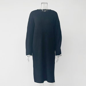 Enyami gaun kasual wanita lengan panjang, gaun pesta kasual leher bulat warna polos, gaun elegan Turtleneck rajut harian untuk wanita - Product Image 5