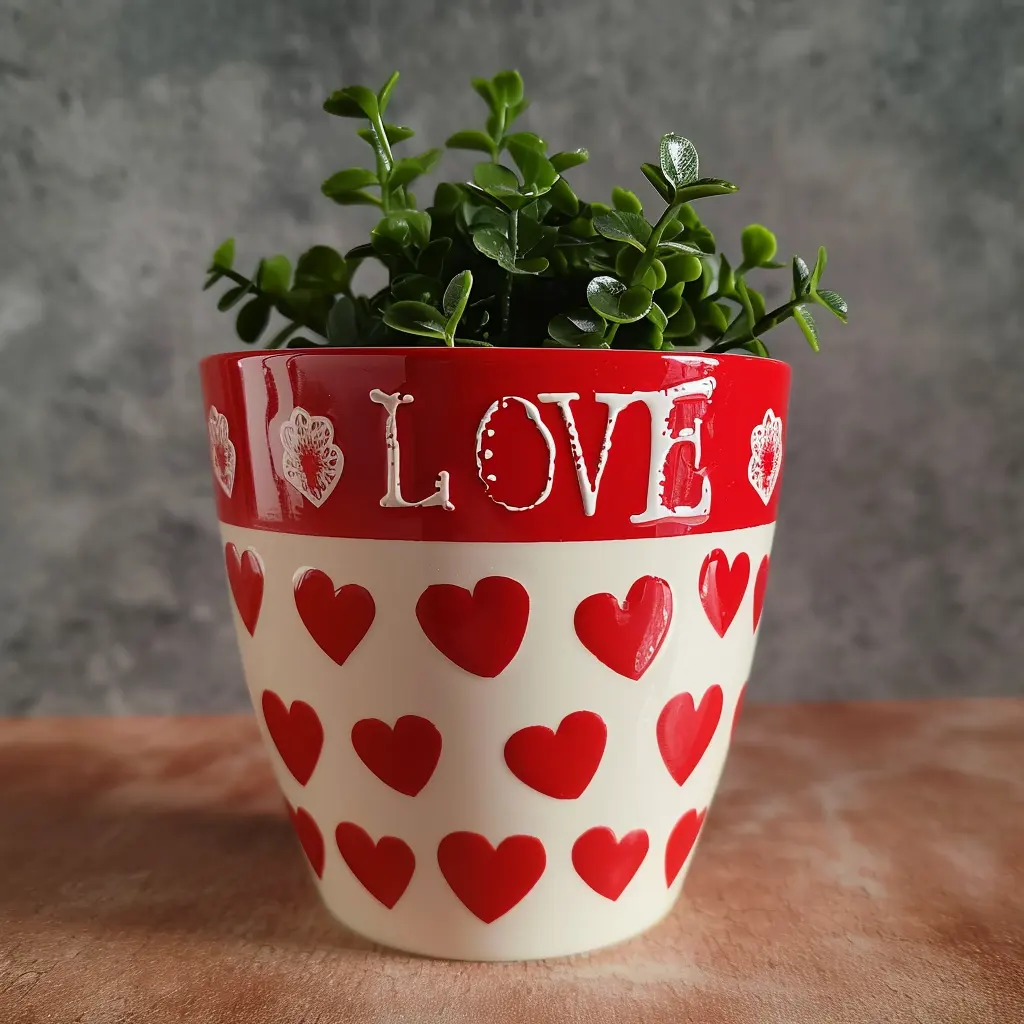 Romantischer liebes-Themen glasierter Keramik-Blumentopf mit komplizierten Herzmustern Valentinstag-Themen-Keramik-Blumentopf