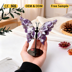 Ailes de papillon en cristal d'améthyste naturelle de haute qualité, sculptées en agate florale, pour la décoration - Product Image 5
