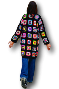 <span class=keywords><strong>Pull</strong></span> Long en Patchwork pour grand-mère, <span class=keywords><strong>Crochet</strong></span>, veste en tricot, style Boho, Cardigan Hippie, vêtements arc-en-ciel, grand-mère, veste carrée, manteau - Product Image 4