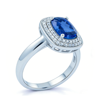 Bague en platine PT950 avec saphir bleu taille coussin, double halo de diamants, bijou de luxe pour femme