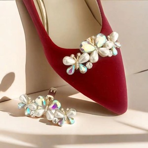 Clips de zapatos de perlas de Metal de círculo cuadrado accesorios de decoración de zapatos de mujer extraíbles de lujo con 7 adornos de joyas - Product Image 6