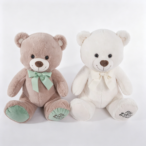 Ensemble de peluches ours en peluche personnalisé marron taupe et blanc – Ours assis assortis avec nœuds papillon en satin brodés - Product Image 2