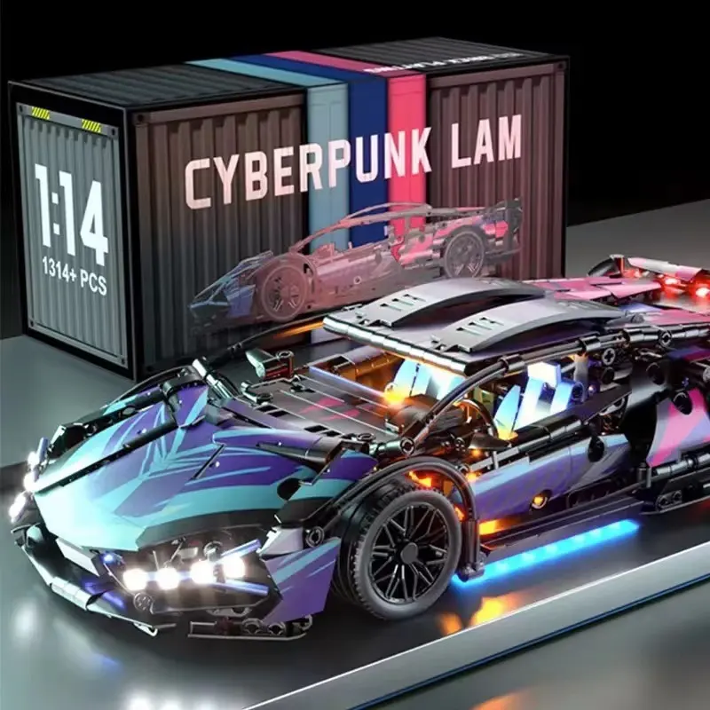 1314 Uds negro púrpura eléctrico RC Control remoto Lamborghink Sian deporte carreras coche modelo DIY ladrillo Juguetes Juegos de bloques de construcción