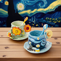 Tasse en céramique créative peinte à la main avec motifs floraux en relief, esthétique raffinée, pour le thé de l'après-midi, le café, vaisselle d'art de luxe, compatible micro-ondes