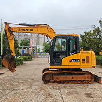 Excavadora Usada Shantui SE75-10W, Mini Excavadora Hidráulica de 7 Toneladas para Proyectos de Construcción, Paisajismo y Movimiento de Tierras