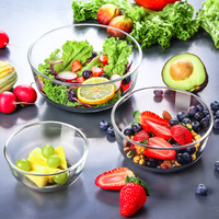 Bol à salade en verre borosilicate de forme ronde, compatible micro-ondes et four, avec couvercle en PP