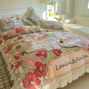 Cartoon Lolita stile digitale stampato in velluto latte copripiumino doppio federe Sabanas lenzuola ragazze bambini 4 pz Set biancheria da letto - Product Image 5