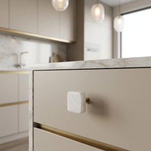 AK Brass Square Stone & Metal Cabinet <b>Knob</b> <b>White</b> Finish Luxury Drawer <b>Knob</b> Shelf Kitchen Furniture Hardware Decorative <b>Knob</b> - Product Image 2