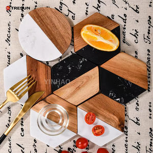 Juegos de Regalo para Boda, Posavasos Decorativos de Madera de Acacia Hexagonal, Mármol y Bambú, Personalizados - Product Image 3