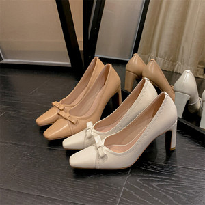 Cialisa Perfect <strong>White</strong> <strong>Ivory</strong> Block Chunky Sepatu High Heel Slip-On Bridal <strong>Wedding</strong> Bowknot Heels <strong>Shoes</strong> for Bride - Product Image 6